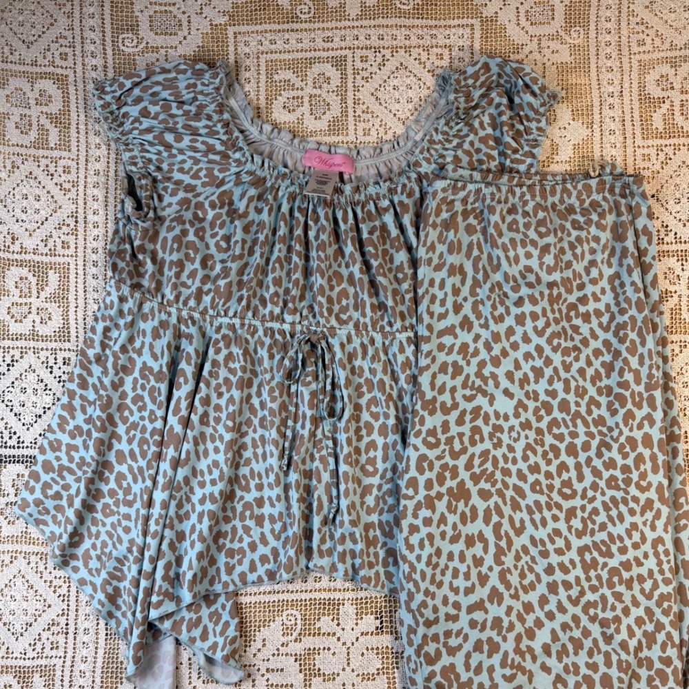 Whisper Y2K Leopard Babydoll Top Pajama Set Sz M Tuscan Feminine Sleepwear